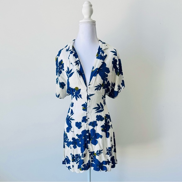 Blue Floral Button-Front Collared Mini Dress 💙 - Picture 6 of 7
